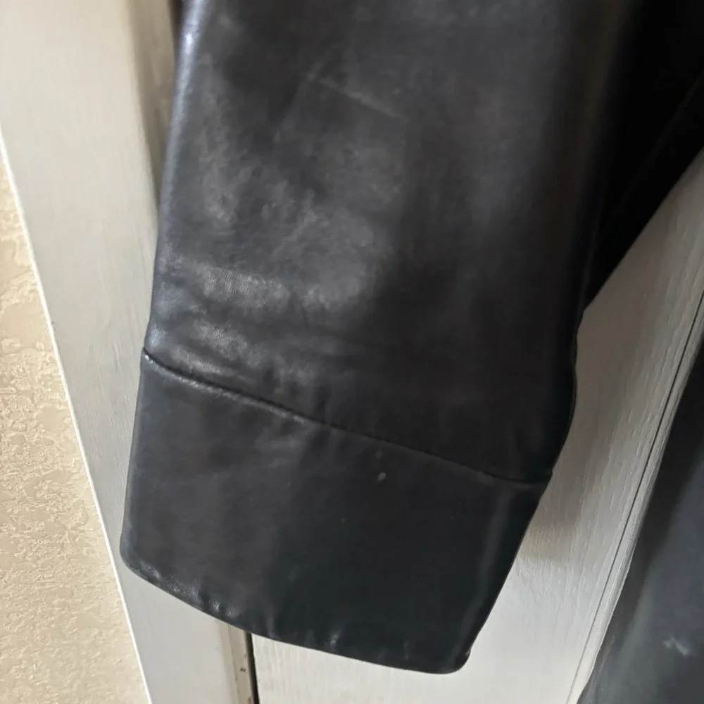 Vintage‎ Y2K Banana Republic Leather Jacket Men SZ Medium Racer Biker Moto Black